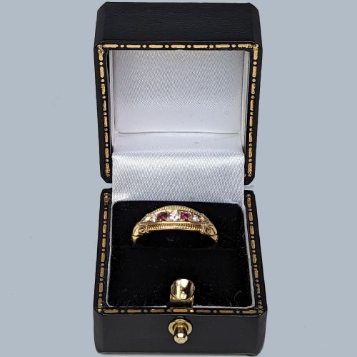 VICTORIAN DIAMOND AND RUBY RING 18CT GOLD ANTIQUE FIVE STONE RING HALLMARKED BIRMINGHAM 1900 - ADDITIONAL PHOTO 2