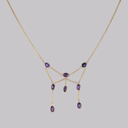 antique amethyst fringe necklace 9ct gold vintage swag necklace edwardian circa 1910 - CATEGORY: ANTIQUE JEWELLERY - DATED EDWARDIAN