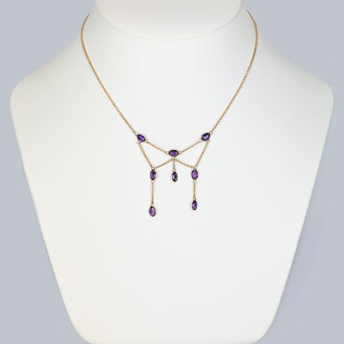 ANTIQUE AMETHYST FRINGE NECKLACE 9CT GOLD VINTAGE SWAG NECKLACE EDWARDIAN CIRCA 1910 - ADDITIONAL PHOTO 7