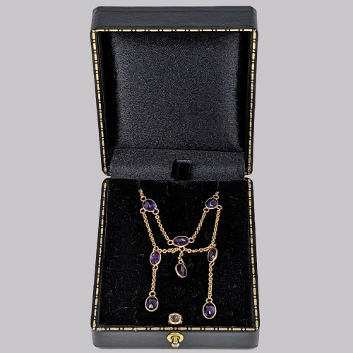 ANTIQUE AMETHYST FRINGE NECKLACE 9CT GOLD VINTAGE SWAG NECKLACE EDWARDIAN CIRCA 1910 - ADDITIONAL PHOTO 12