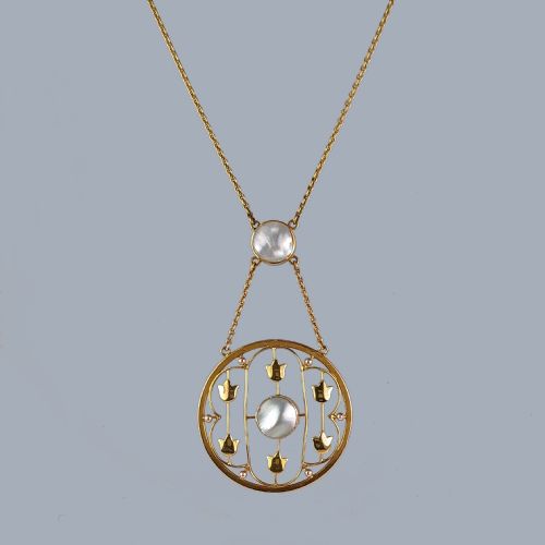 ART DECO PEARL NECKLACE 9CT GOLD EDWARDIAN BLISTER PEARL ANTIQUE PENDANT CIRCA 1910 - ADDITIONAL PHOTO 2