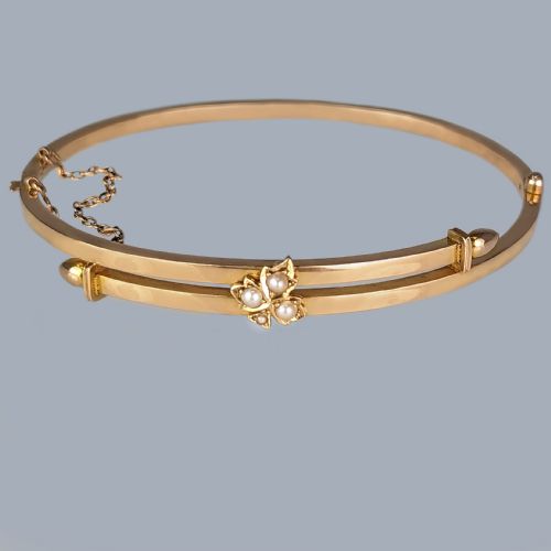 ANTIQUE 15CT GOLD PEARL CLOVER HINGED BANGLE VICTORIAN PEARL BRACELET CIRCA 1890 - ADDITIONAL PHOTO 8