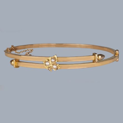 ANTIQUE 15CT GOLD PEARL CLOVER HINGED BANGLE VICTORIAN PEARL BRACELET CIRCA 1890 - ADDITIONAL PHOTO 9