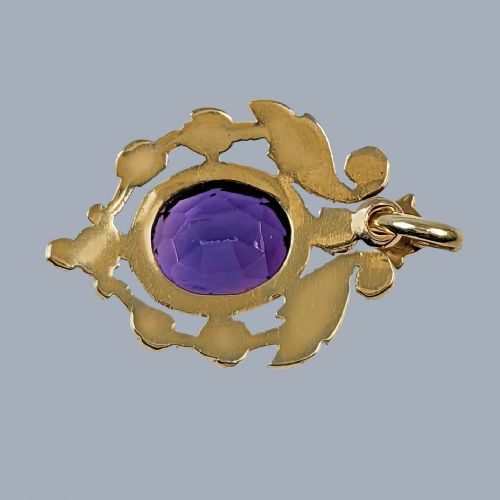 EDWARDIAN AMETHYST PEARL FOLIATE PENDANT VINTAGE 9CT GOLD ANTIQUE PENDANT CIRCA 1905 - ADDITIONAL PHOTO 3