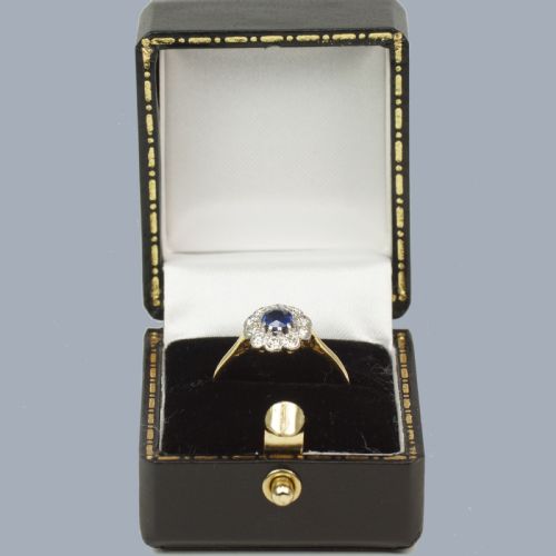 ANTIQUE SAPPHIRE AND DIAMOND CLUSTER RING 18CT GOLD 1920S ART DECO DAISY RING - ADDITIONAL PHOTO 4
