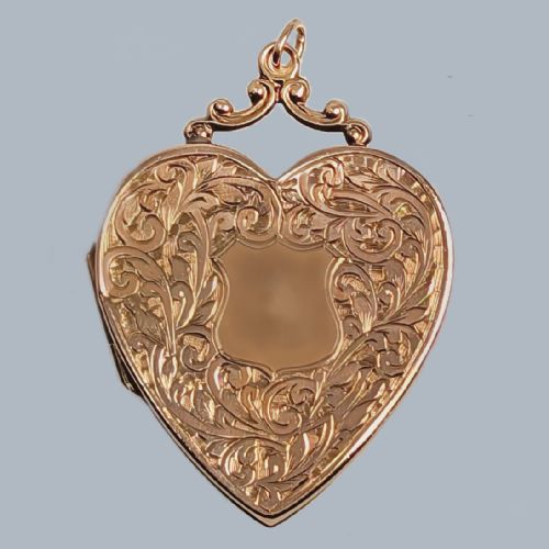 antique heart floral locket 9ct gold victorian shield hinged photo locket - CATEGORY: ANTIQUE JEWELLERY - DATED VICTORIAN