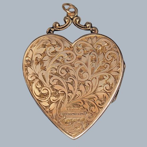ANTIQUE HEART FLORAL LOCKET 9CT GOLD VICTORIAN SHIELD HINGED PHOTO LOCKET - ADDITIONAL PHOTO 1