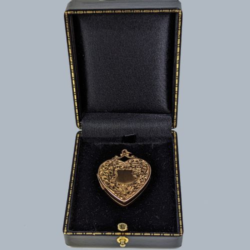 ANTIQUE HEART FLORAL LOCKET 9CT GOLD VICTORIAN SHIELD HINGED PHOTO LOCKET - ADDITIONAL PHOTO 4