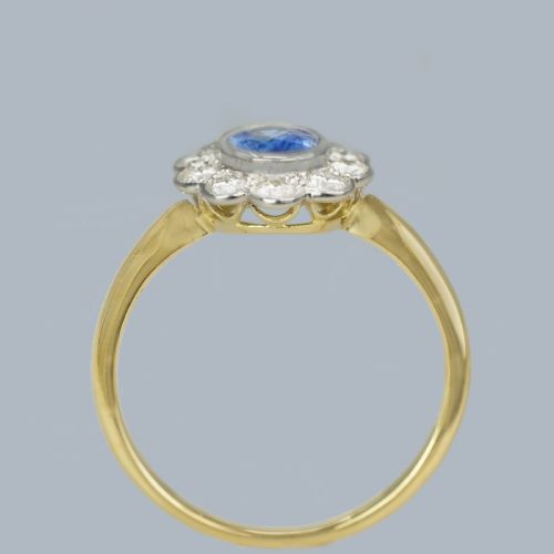 SAPPHIRE AND DIAMOND CLUSTER RING VINTAGE 18CT GOLD 1960S VICTORIAN STYLE RING - ADDITIONAL PHOTO 11