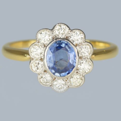 SAPPHIRE AND DIAMOND CLUSTER RING VINTAGE 18CT GOLD 1960S VICTORIAN STYLE RING - ADDITIONAL PHOTO 20