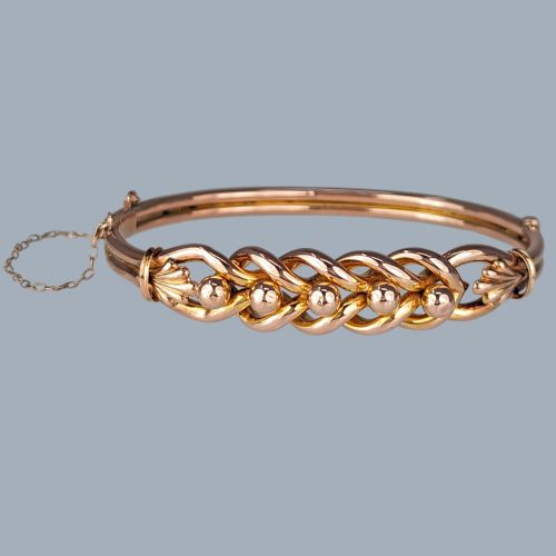 ANTIQUE KNOT BANGLE 15CT ROSE GOLD BANGLE VICTORIAN WOVEN BRACELET CIRCA 1890 - ADDITIONAL PHOTO 1