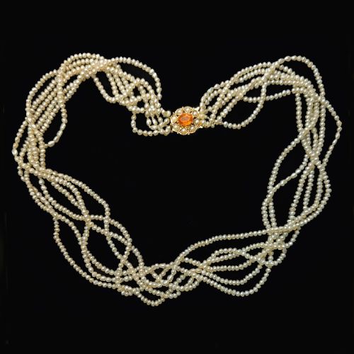 vintage cropp and farr multi strand seed pearl necklace 9ct gold citrine clasp 1960s - CATEGORY: ANTIQUE JEWELLERY - DATED 1960