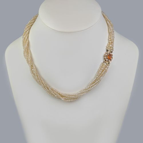 VINTAGE CROPP AND FARR MULTI STRAND SEED PEARL NECKLACE 9CT GOLD CITRINE CLASP 1960S - ADDITIONAL PHOTO 1