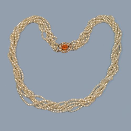 VINTAGE CROPP AND FARR MULTI STRAND SEED PEARL NECKLACE 9CT GOLD CITRINE CLASP 1960S - ADDITIONAL PHOTO 3