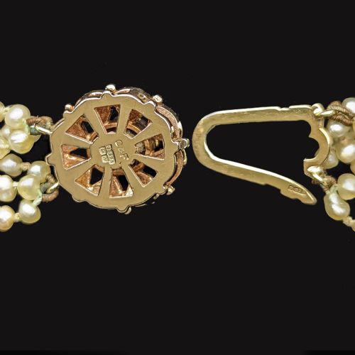 VINTAGE CROPP AND FARR MULTI STRAND SEED PEARL NECKLACE 9CT GOLD CITRINE CLASP 1960S - ADDITIONAL PHOTO 5