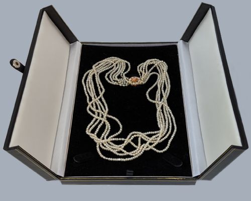 VINTAGE CROPP AND FARR MULTI STRAND SEED PEARL NECKLACE 9CT GOLD CITRINE CLASP 1960S - ADDITIONAL PHOTO 7