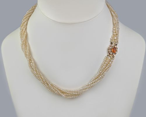 VINTAGE CROPP AND FARR MULTI STRAND SEED PEARL NECKLACE 9CT GOLD CITRINE CLASP 1960S - ADDITIONAL PHOTO 9