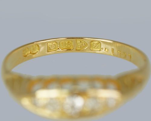 EDWARDIAN FIVESTONE DIAMOND RING 18CT GOLD HALLMARKED CHESTER 1907 ANTIQUE RING - ADDITIONAL PHOTO 3