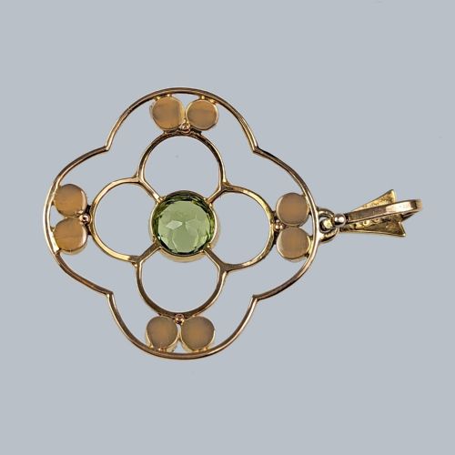 ART NOUVEAU 15CT GOLD PERIDOT AND PEARL FLORAL PENDANT ANTIQUE PENDANT CIRCA 1900 - ADDITIONAL PHOTO 2