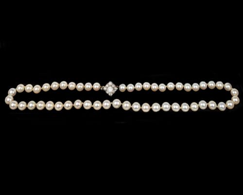 ANTIQUE PEARL NECKLACE WITH DIAMOND CLASP PLUS GEM LAB CERTIFICATE SINGLE STRAND - ADDITIONAL PHOTO 3
