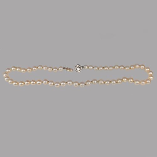 ANTIQUE PEARL NECKLACE WITH DIAMOND CLASP PLUS GEM LAB CERTIFICATE SINGLE STRAND - ADDITIONAL PHOTO 4