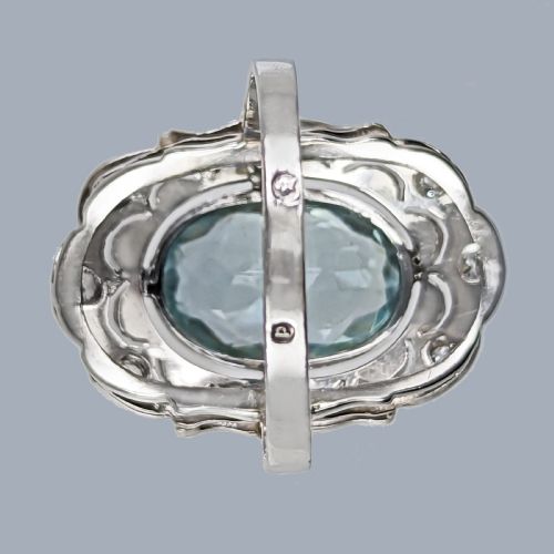 ART DECO RING AQUAMARINE AND DIAMOND PLATINUM ANTIQUE 1920S LARGE DRESS RING - ADDITIONAL PHOTO 6