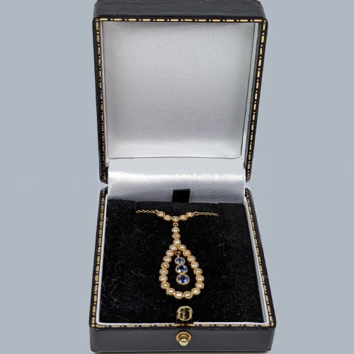 ANTIQUE SAPPHIRE AND PEARL NECKLACE 15CT GOLD EDWARDIAN SAPPHIRE DROP PENDANT - ADDITIONAL PHOTO 3