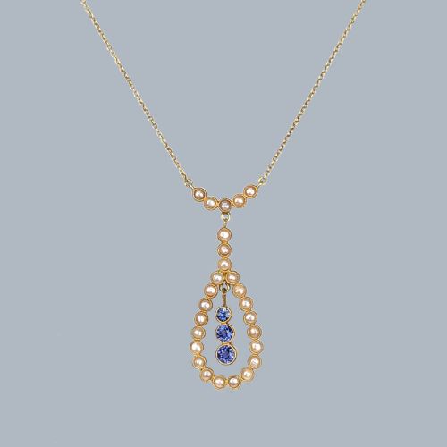 ANTIQUE SAPPHIRE AND PEARL NECKLACE 15CT GOLD EDWARDIAN SAPPHIRE DROP PENDANT - ADDITIONAL PHOTO 4