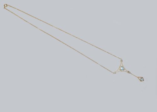 EDWARDIAN AQUAMARINE AND PEARL NECKLACE 15CT GOLD ANTIQUE DROP PENDANT CIRCA 1910 - ADDITIONAL PHOTO 1