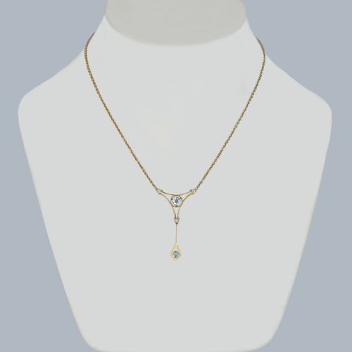 EDWARDIAN AQUAMARINE AND PEARL NECKLACE 15CT GOLD ANTIQUE DROP PENDANT CIRCA 1910 - ADDITIONAL PHOTO 5