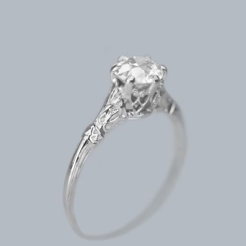 EDWARDIAN SOLITAIRE RING 09CT OLD CUT DIAMOND PLATINUM ANTIQUE ENGAGEMENT RING - ADDITIONAL PHOTO 2