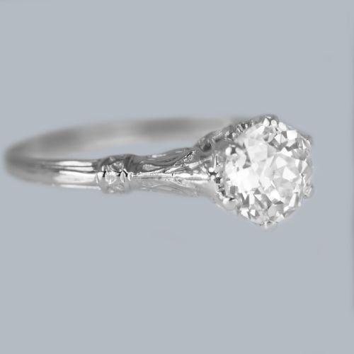 EDWARDIAN SOLITAIRE RING 09CT OLD CUT DIAMOND PLATINUM ANTIQUE ENGAGEMENT RING - ADDITIONAL PHOTO 3