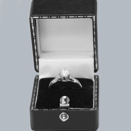 EDWARDIAN SOLITAIRE RING 09CT OLD CUT DIAMOND PLATINUM ANTIQUE ENGAGEMENT RING - ADDITIONAL PHOTO 5