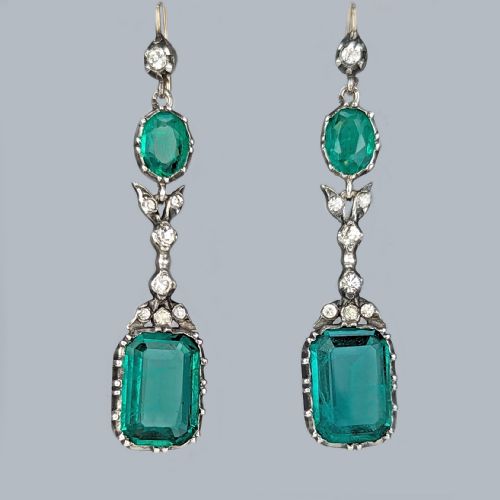victorian dangle earrings green paste gold silver antique pendant hook earrings - CATEGORY: ANTIQUE JEWELLERY - DATED VICTORIAN