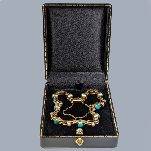 ANTIQUE TURQUOISE PEARL BRACELET 18CT GOLD VICTORIAN GATE LINK BRACELET CIRCA 1890 - ADDITIONAL PHOTO 4