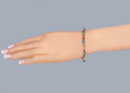 ANTIQUE TURQUOISE PEARL BRACELET 18CT GOLD VICTORIAN GATE LINK BRACELET CIRCA 1890 - ADDITIONAL PHOTO 5
