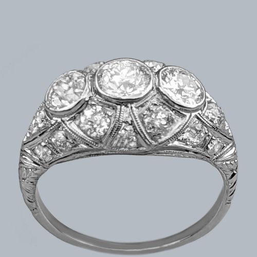 fig 4. Art Deco Old Cut Diamond Platinum Bombé Ring Original 1920s 3ct Diamond Cluster