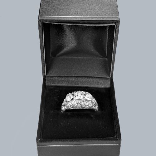 fig 5. Art Deco Old Cut Diamond Platinum Bombé Ring Original 1920s 3ct Diamond Cluster