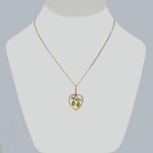 ART NOUVEAU PENDANT PERIDOT AND PEARL 9CT GOLD FLORAL ANTIQUE EDWARDIAN PENDANT - ADDITIONAL PHOTO 9