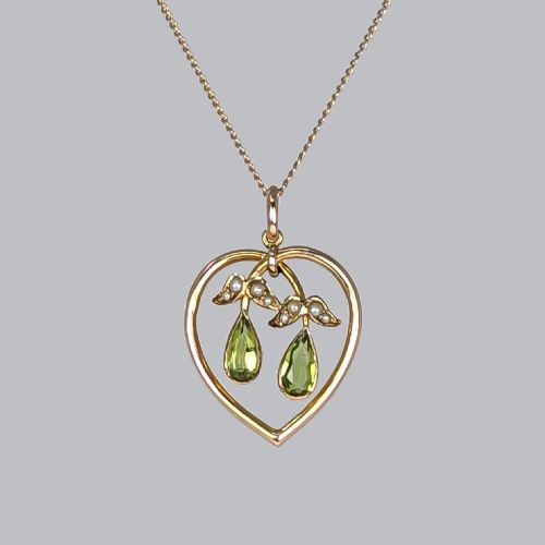 ART NOUVEAU PENDANT PERIDOT AND PEARL 9CT GOLD FLORAL ANTIQUE EDWARDIAN PENDANT - ADDITIONAL PHOTO 22