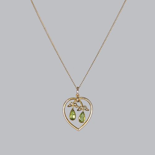 ART NOUVEAU PENDANT PERIDOT AND PEARL 9CT GOLD FLORAL ANTIQUE EDWARDIAN PENDANT - ADDITIONAL PHOTO 23