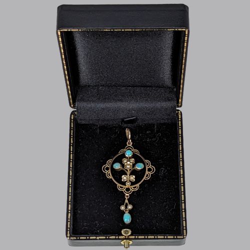 ART NOUVEAU OPAL PENDANT 9CT GOLD SEED PEARL AND OPAL ANTIQUE VICTORIAN PENDANT - ADDITIONAL PHOTO 2