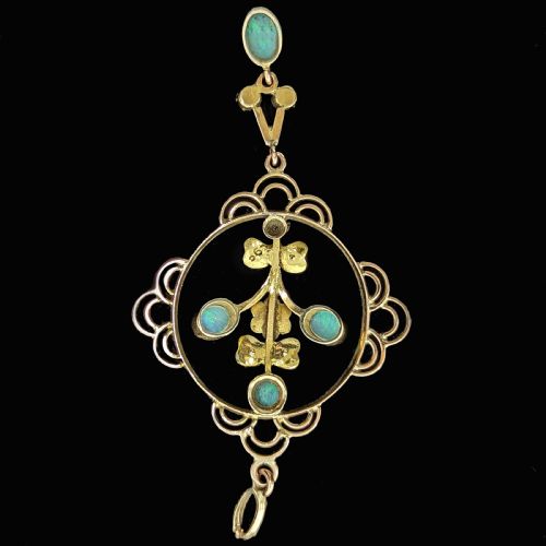 ART NOUVEAU OPAL PENDANT 9CT GOLD SEED PEARL AND OPAL ANTIQUE VICTORIAN PENDANT - ADDITIONAL PHOTO 3
