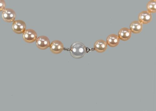 VINTAGE PEARL NECKLACE PINK FRESHWATER 10MM WITH GEM REPORT 9CT GOLD CLASP SINGLE STRAND - ADDITIONAL PHOTO 3