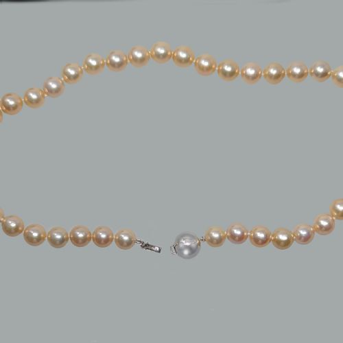 VINTAGE PEARL NECKLACE PINK FRESHWATER 10MM WITH GEM REPORT 9CT GOLD CLASP SINGLE STRAND - ADDITIONAL PHOTO 5