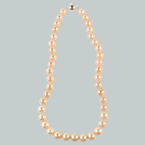 VINTAGE PEARL NECKLACE PINK FRESHWATER 10MM WITH GEM REPORT 9CT GOLD CLASP SINGLE STRAND - ADDITIONAL PHOTO 6