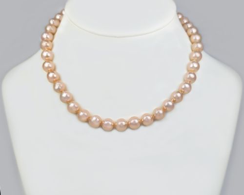 VINTAGE PEARL NECKLACE PINK FRESHWATER 10MM WITH GEM REPORT 9CT GOLD CLASP SINGLE STRAND - ADDITIONAL PHOTO 10