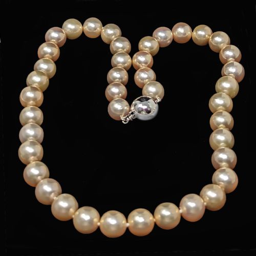 VINTAGE PEARL NECKLACE PINK FRESHWATER 10MM WITH GEM REPORT 9CT GOLD CLASP SINGLE STRAND - ADDITIONAL PHOTO 1