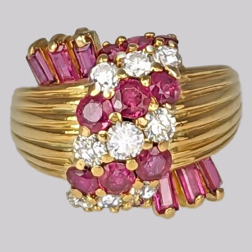 kutchinsky ring diamond and ruby 18ct gold vintage large cocktail ring london 1960 - CATEGORY: ANTIQUE JEWELLERY - DATED 1960