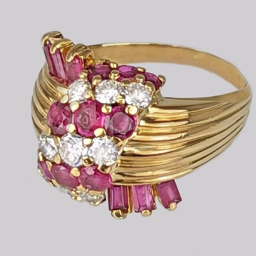 KUTCHINSKY RING DIAMOND AND RUBY 18CT GOLD VINTAGE LARGE COCKTAIL RING LONDON 1960 - ADDITIONAL PHOTO 5